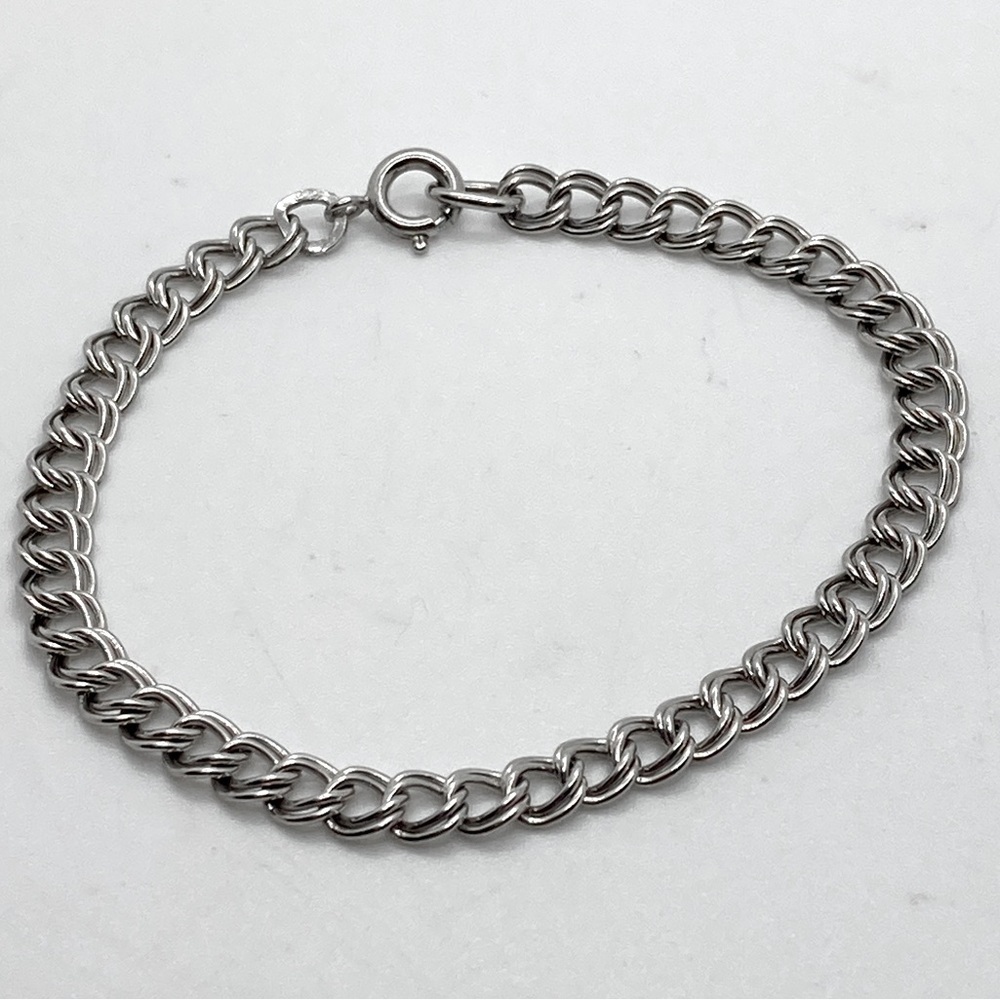 Vtg Sterling Chain Bracelet / Charm Bracelet Stamped Sterling J.J. / 7” L 5mm W